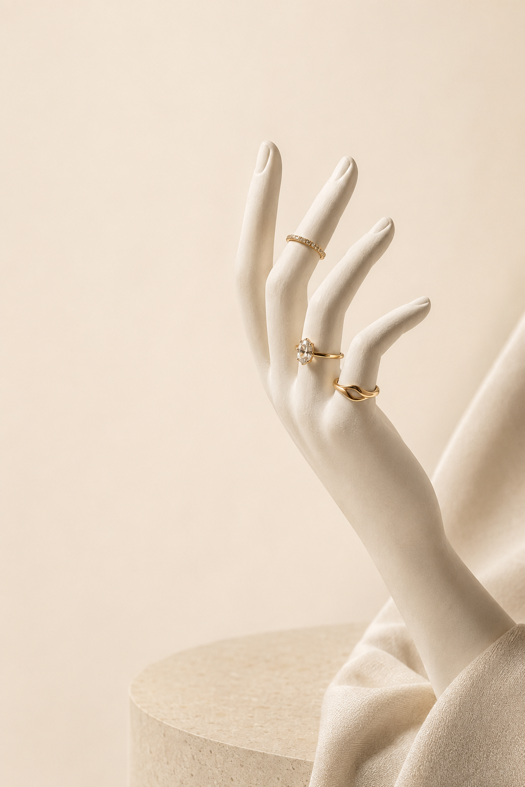 Model hand displaying Randilu Gems rings